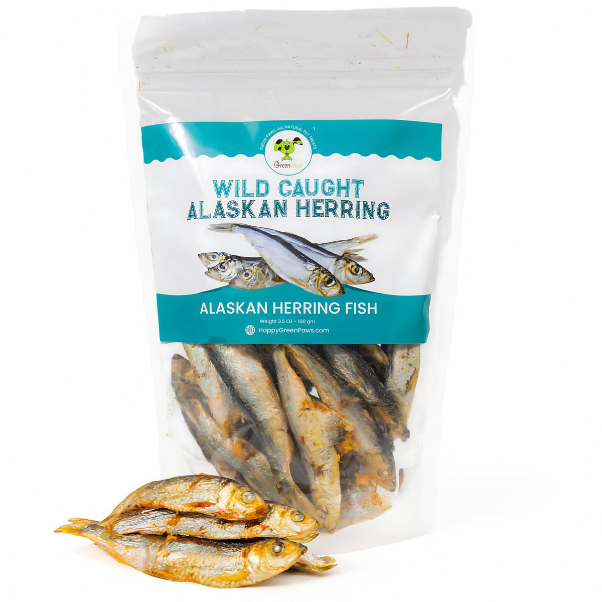 green paws arenque seco Alaska para perros, snack proteico sin aditivos para premiar