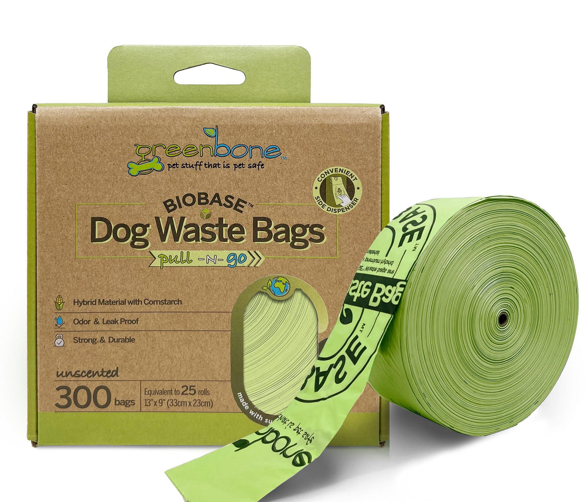 Greenbone BioBase rollo de 300 bolsas para desechos de mascotas, práctico para paseos.
