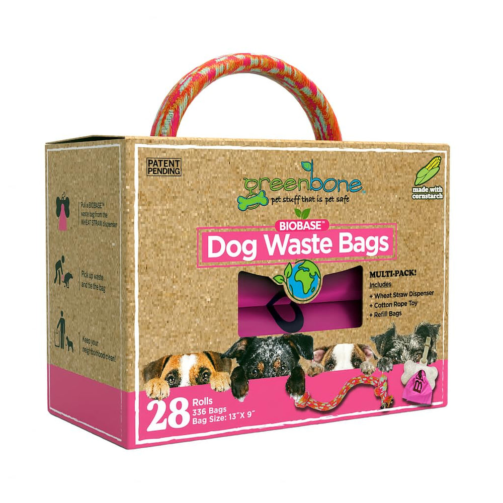 Greenbone bolsas para heces rosa con dispensador, práctico para paseos diarios
