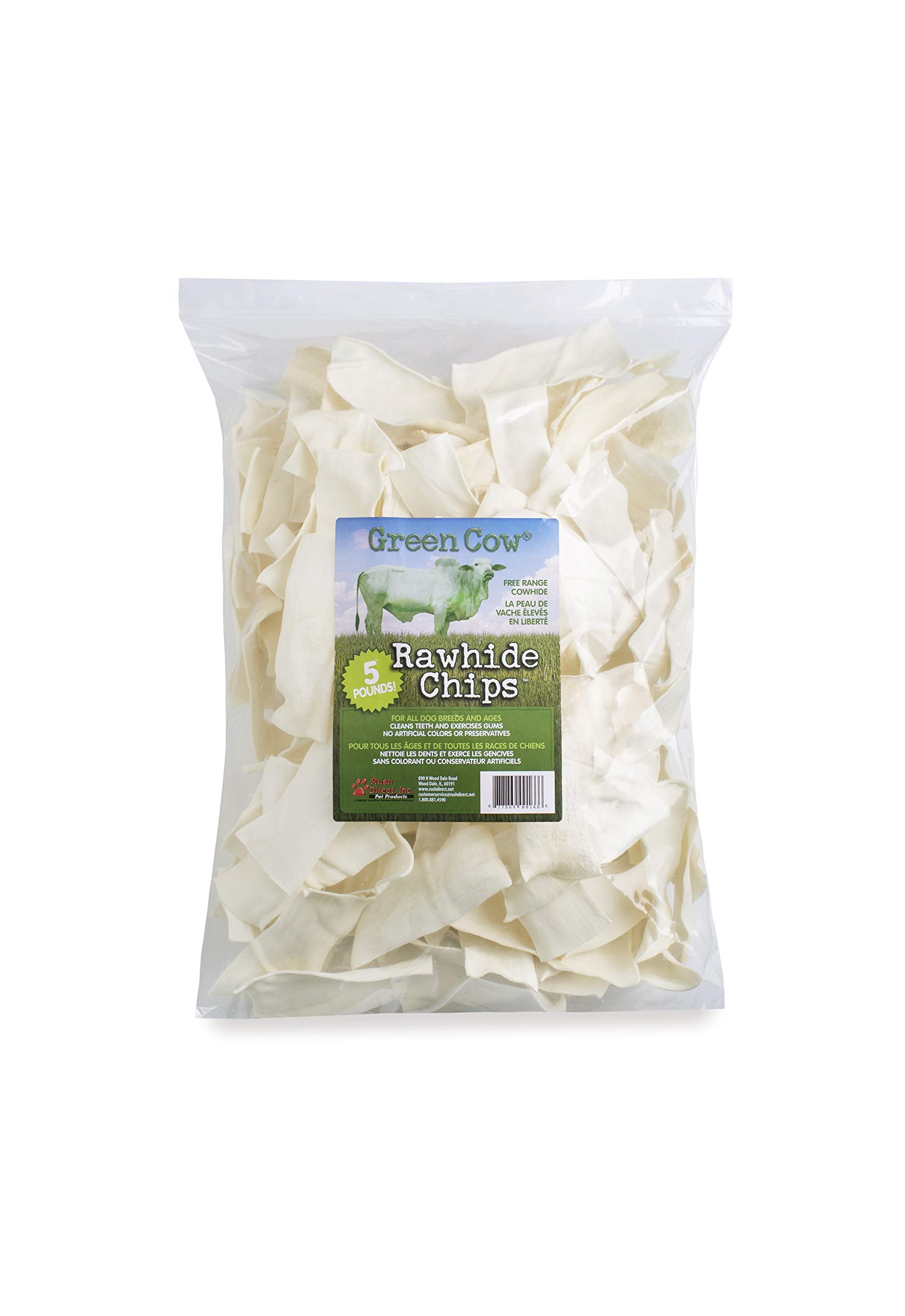 GreenCow Rawhide Chips: empaque en tamaño grande para hogares con varias mascotas.