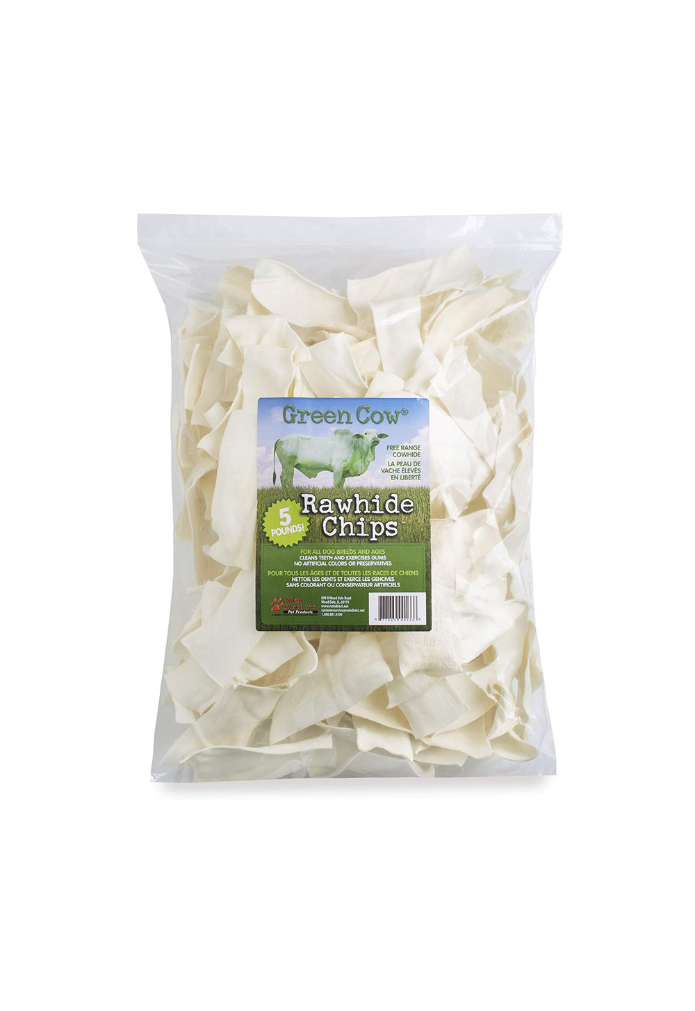 GreenCow Rawhide Chips: empaque en tamaño grande para hogares con varias mascotas.