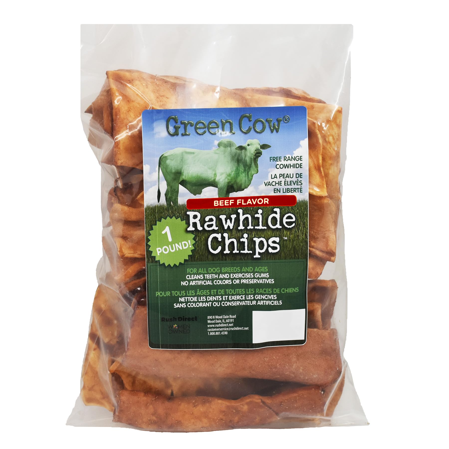 GreenCow Rawhide Chips: textura natural para masticar responsablemente.
