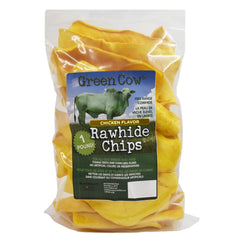 GreenCow Rawhide Chips para todas las tallas, útil para múltiples mascotas.