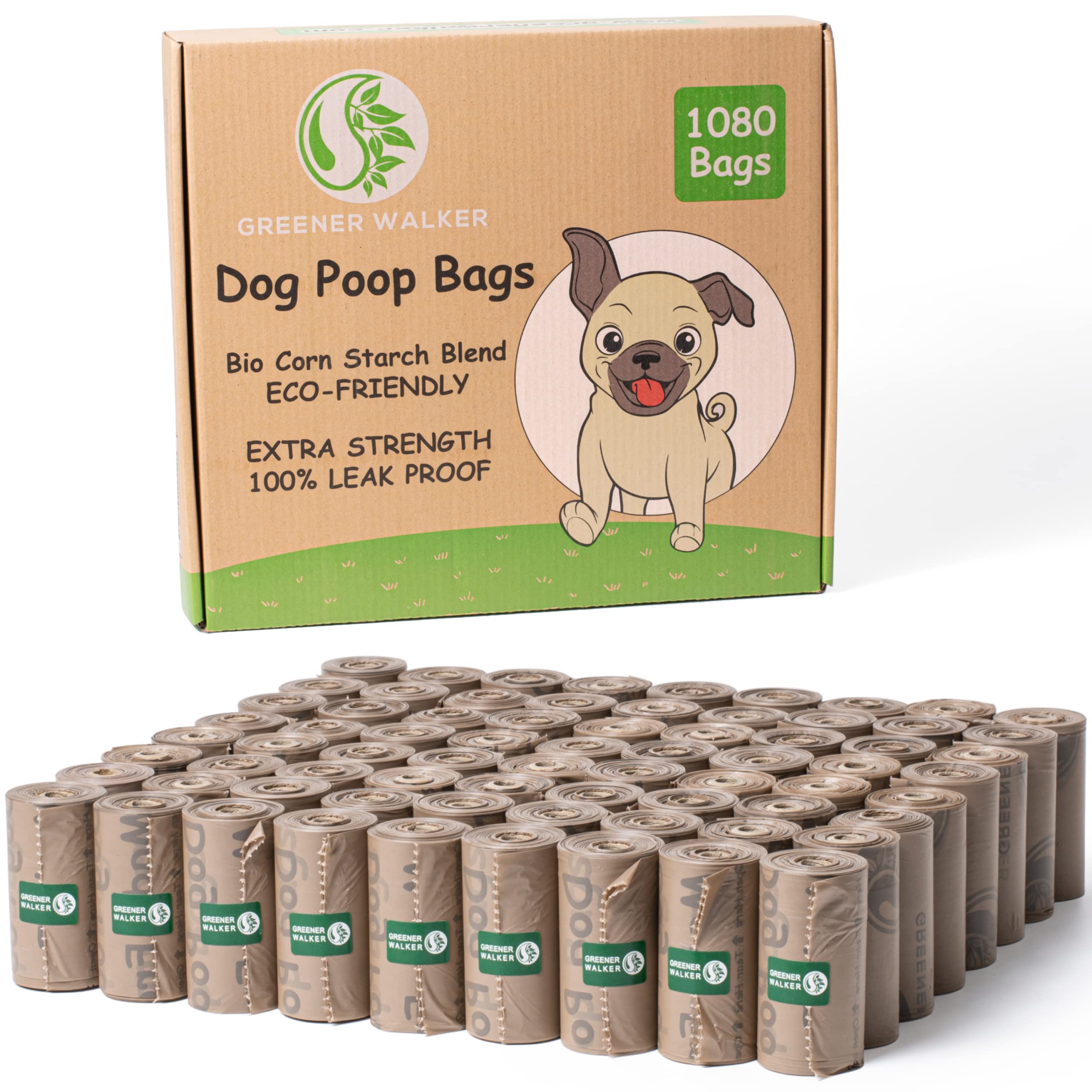 Greener Walker bolsas para heces de perro: paquete de 1080 para paseos diarios.