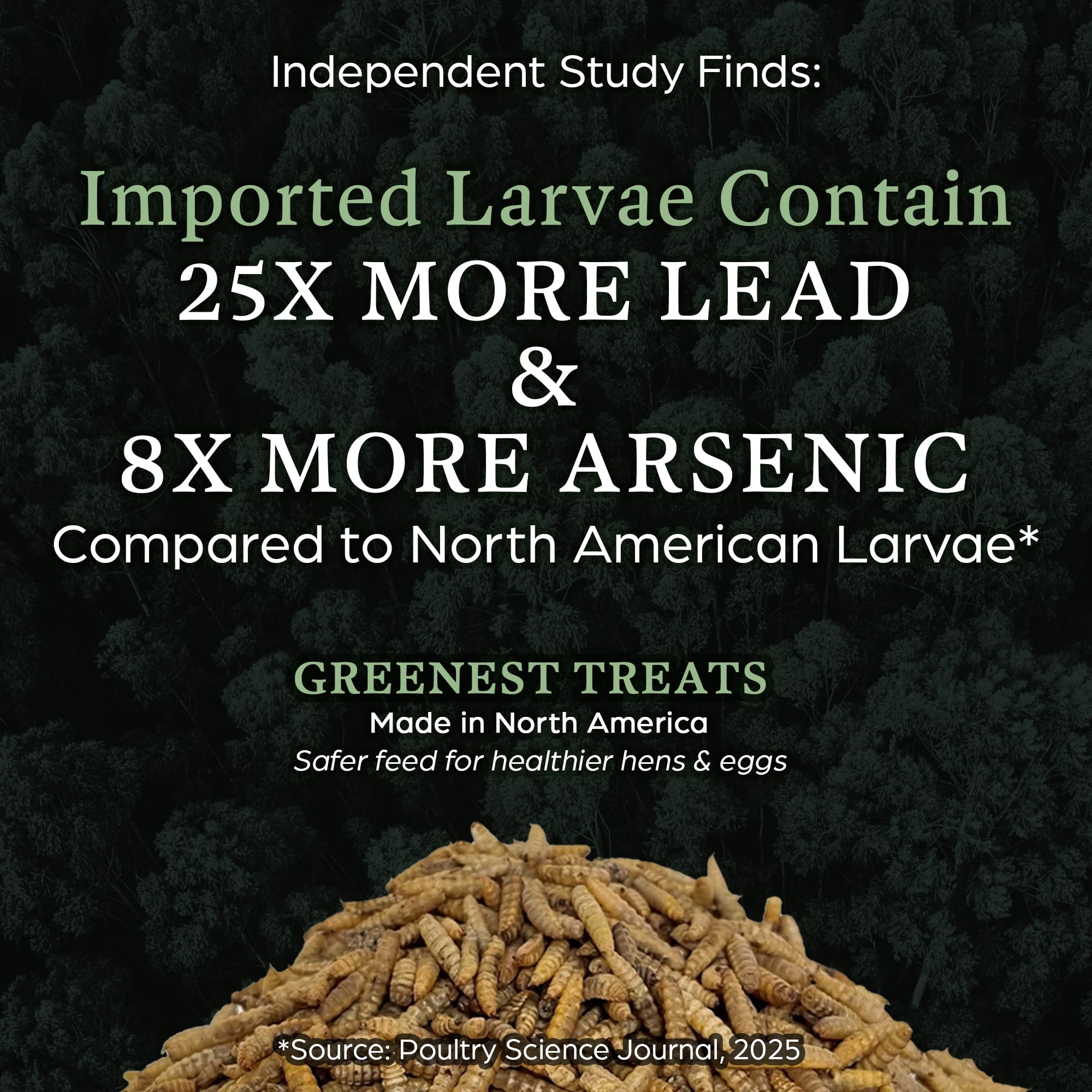 Greenest Treats: larvas secas para pollos, calcio alto para huevos fuertes.
