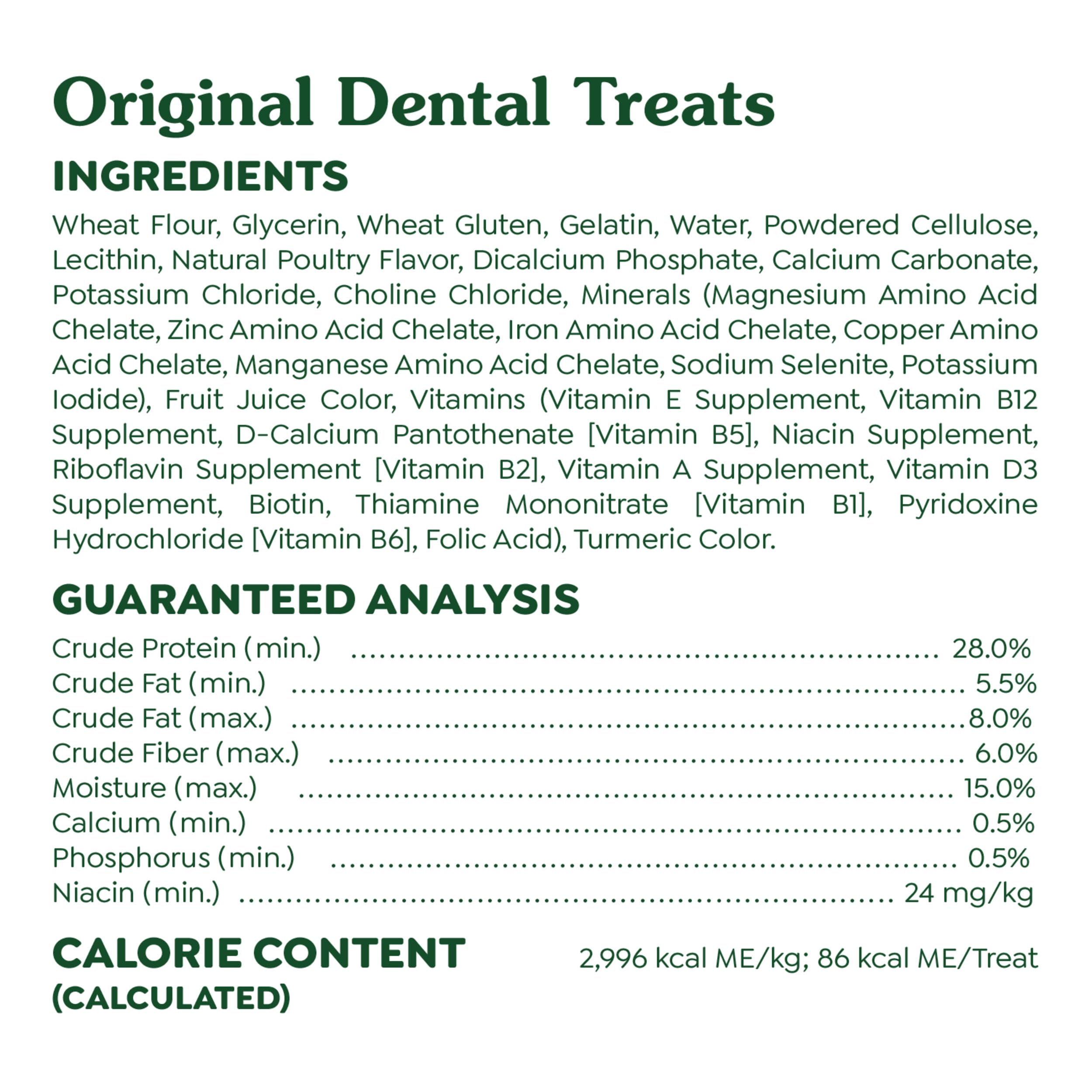 Greenies Original, fabricación-eeuu, muestra calidad y control de ingredientes.
