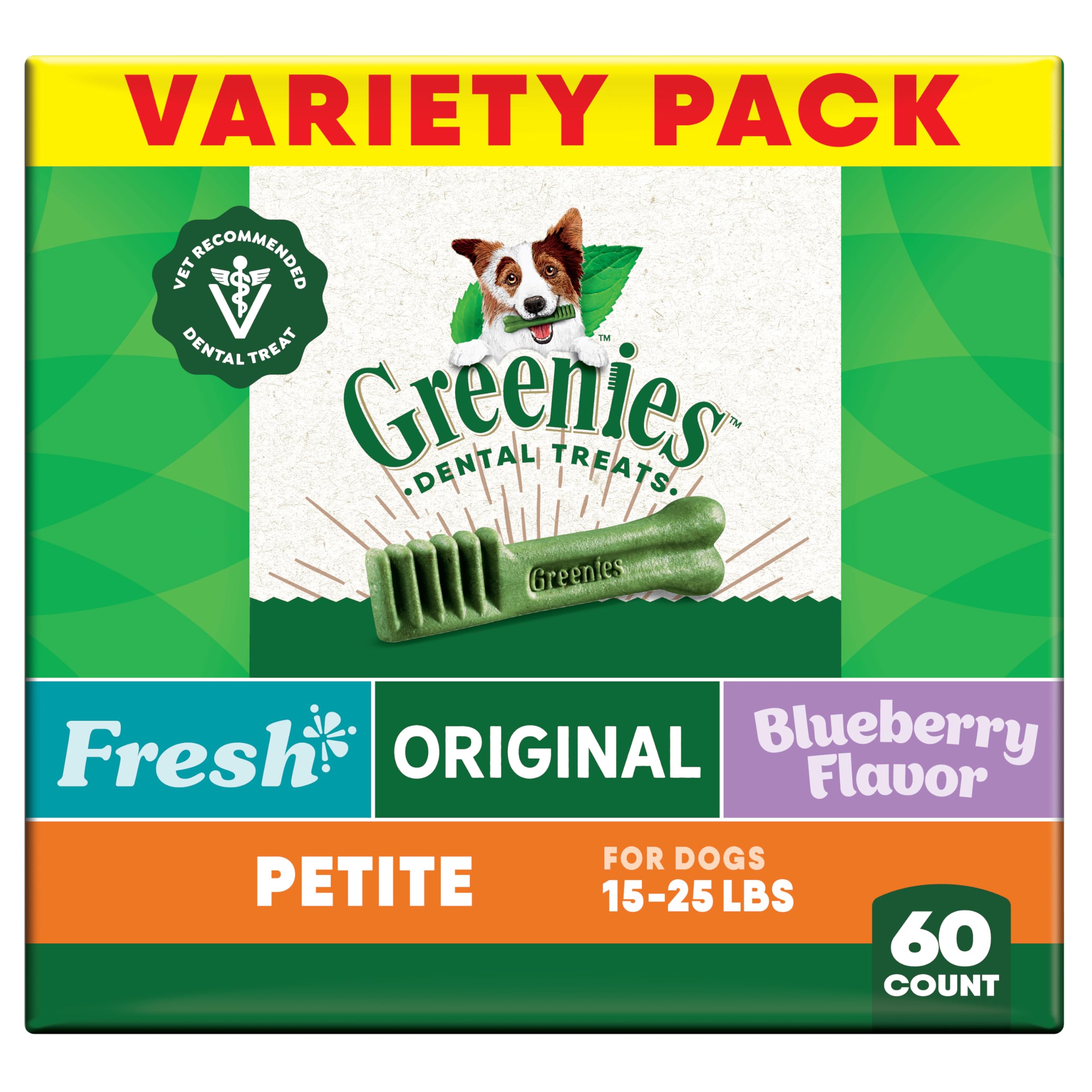 Greenies original sabor 3-pack mejora la limpieza bucal al masticar y aliento más fresco.