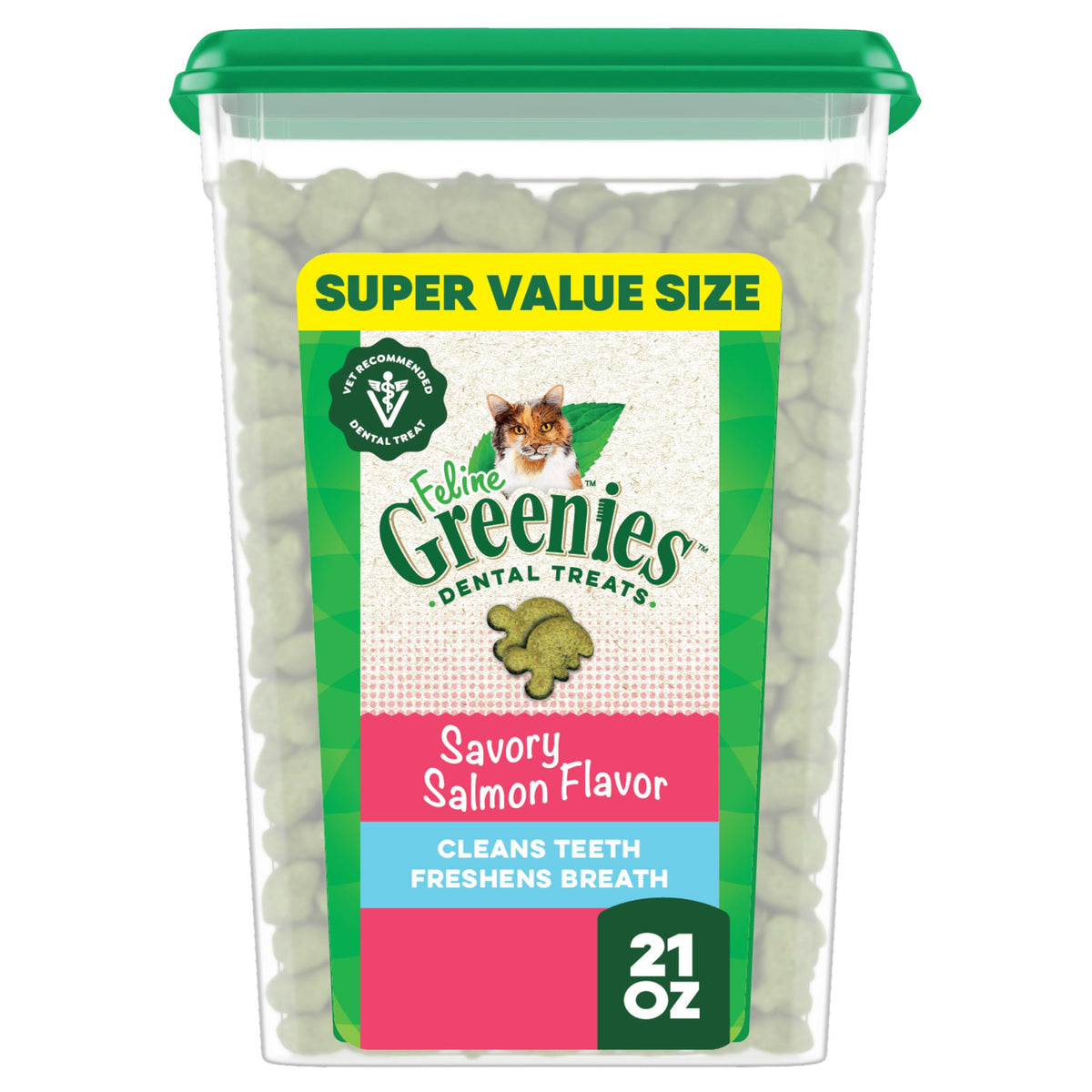 Greenies Feline: empaque de 21 oz con golosinas dentales sabor salmón para cuidado bucal