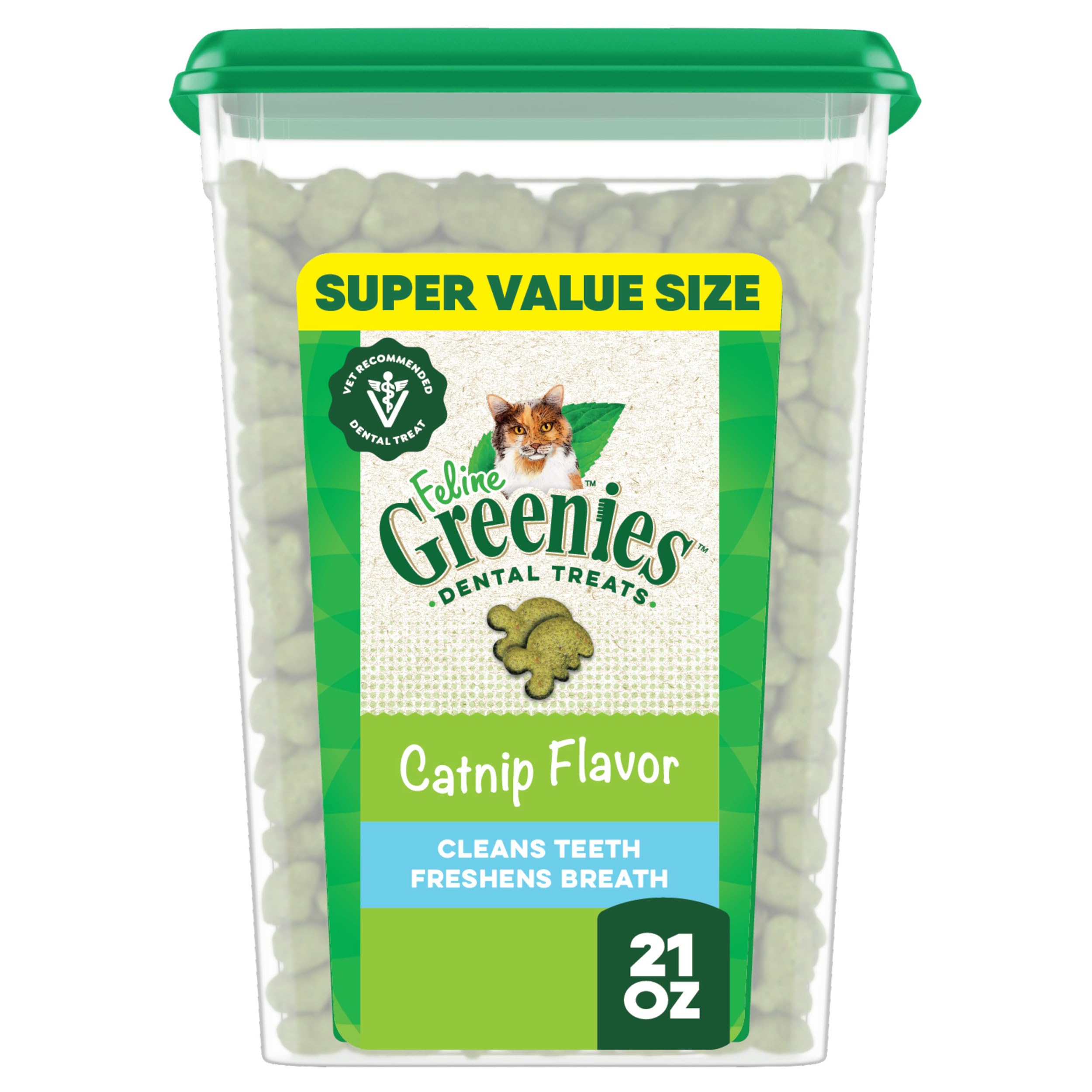 Greenies Gatos Premios Dentales Adultos Catnip 21oz Tubo: empaque listo para uso diario.