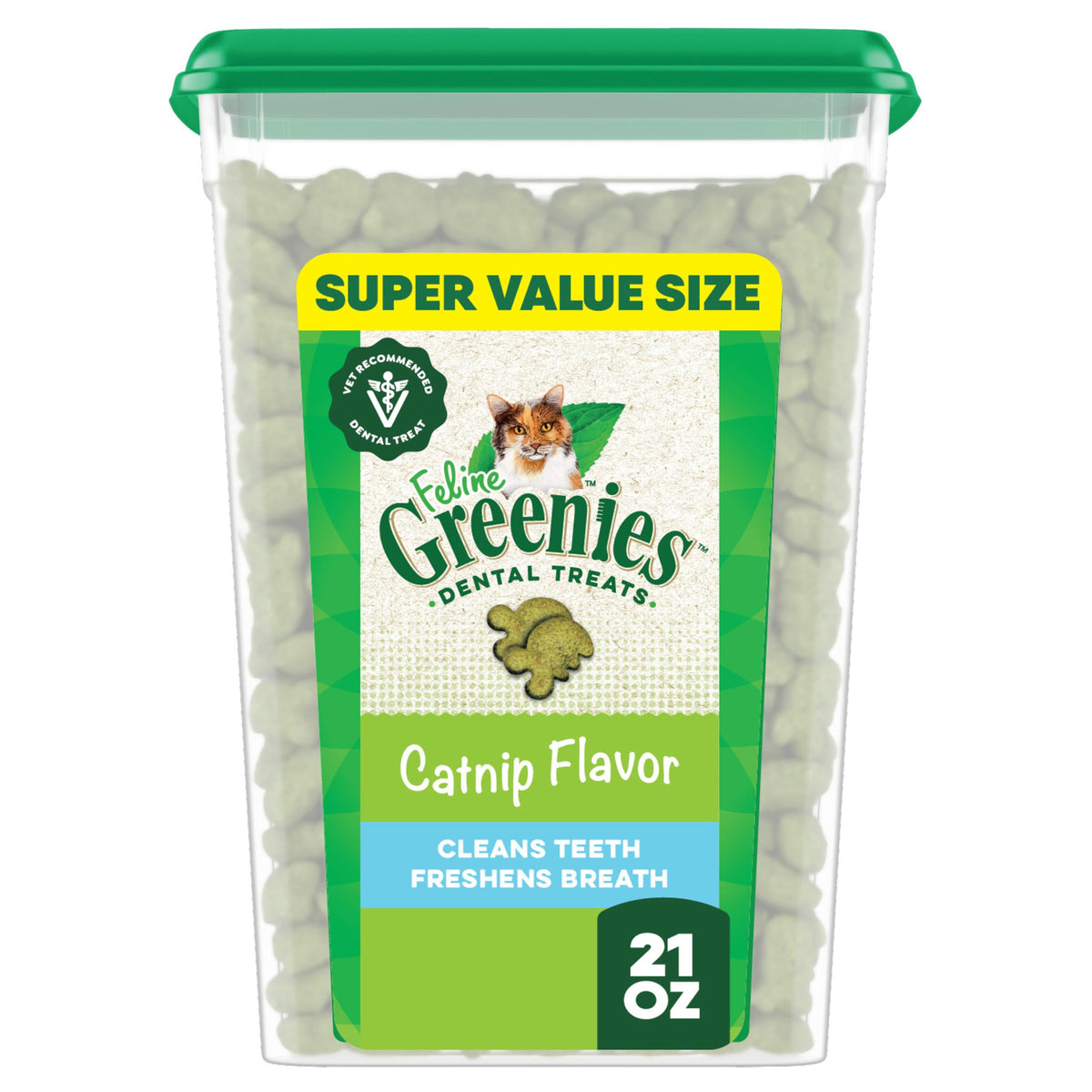 Greenies Gatos Premios Dentales Adultos Catnip 21oz Tubo: empaque listo para uso diario.
