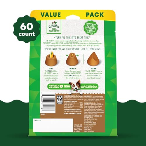 Pill Pockets de Greenies con relleno para ocultar cápsulas grandes.