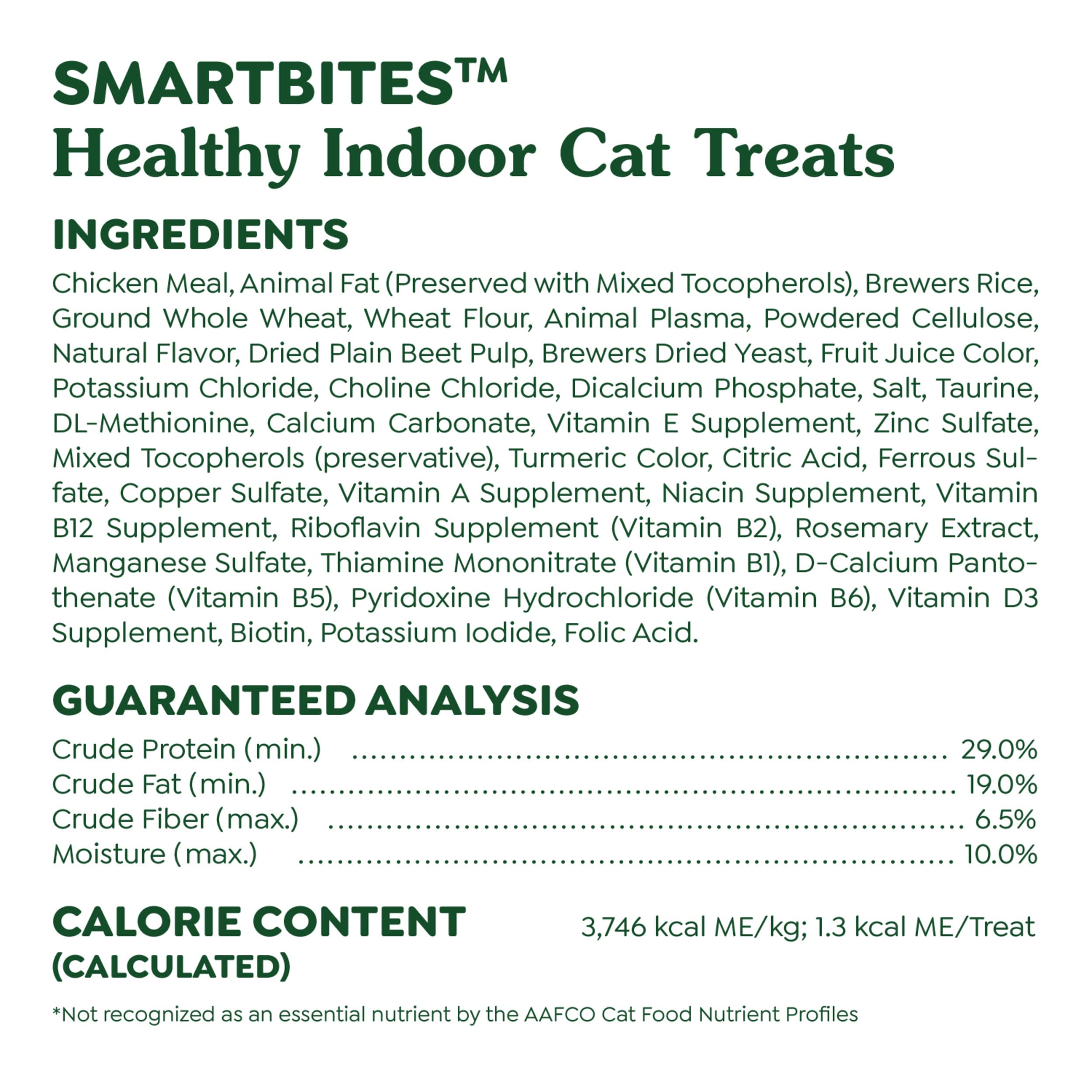 Greenies Smartbites sabor pollo irresistible para gatos de interior.