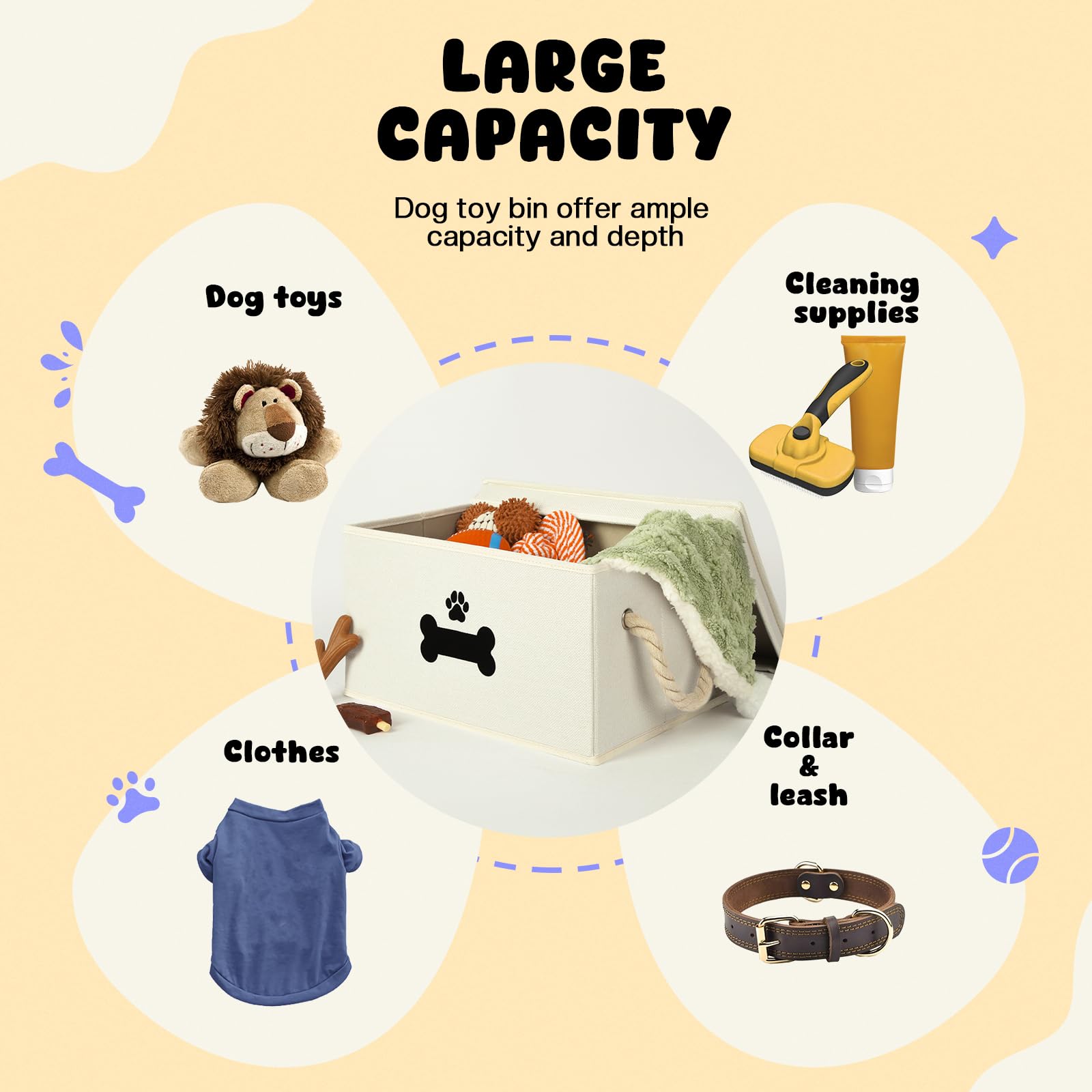 GreenPetopia cesto de juguetes para perro, diseño multifuncional para guardar accesorios.