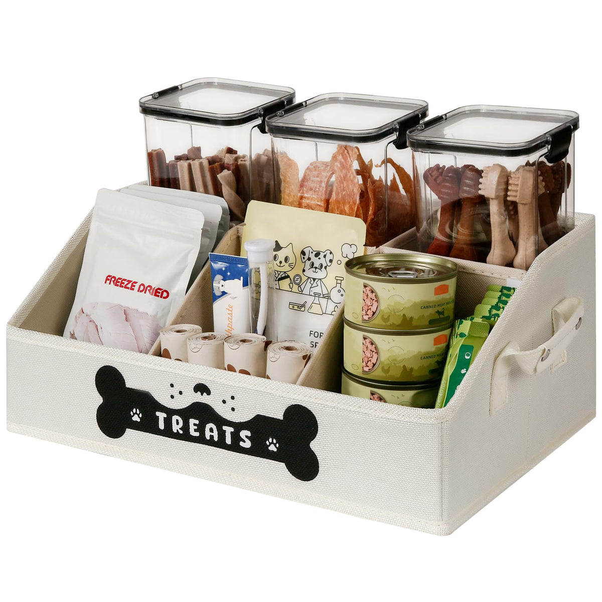 GreenPetopia dog treat container front view with ample storage and easy access.