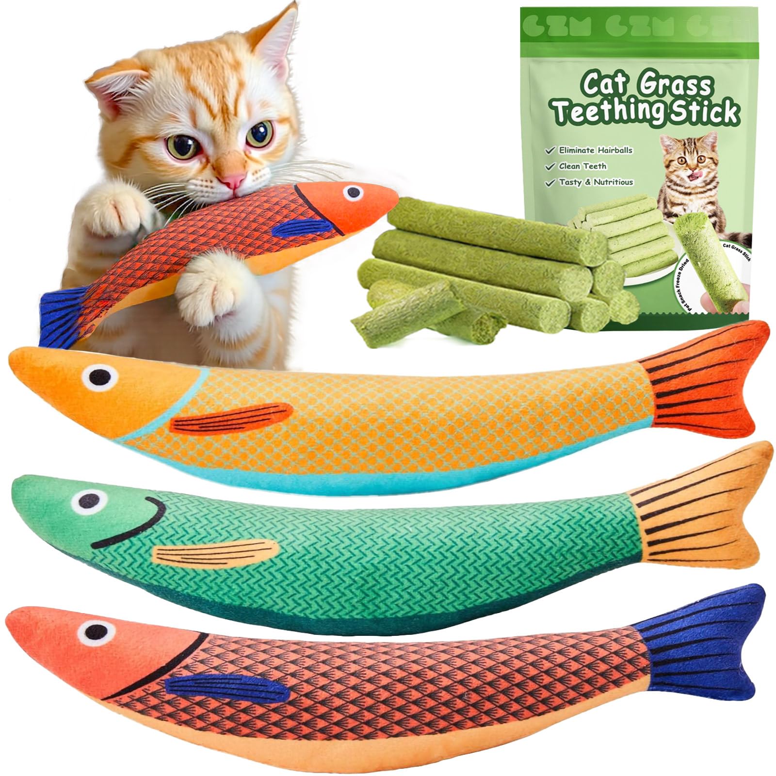 GREMBEB pez saurio de peluche para gatos, estimula el juego suave.