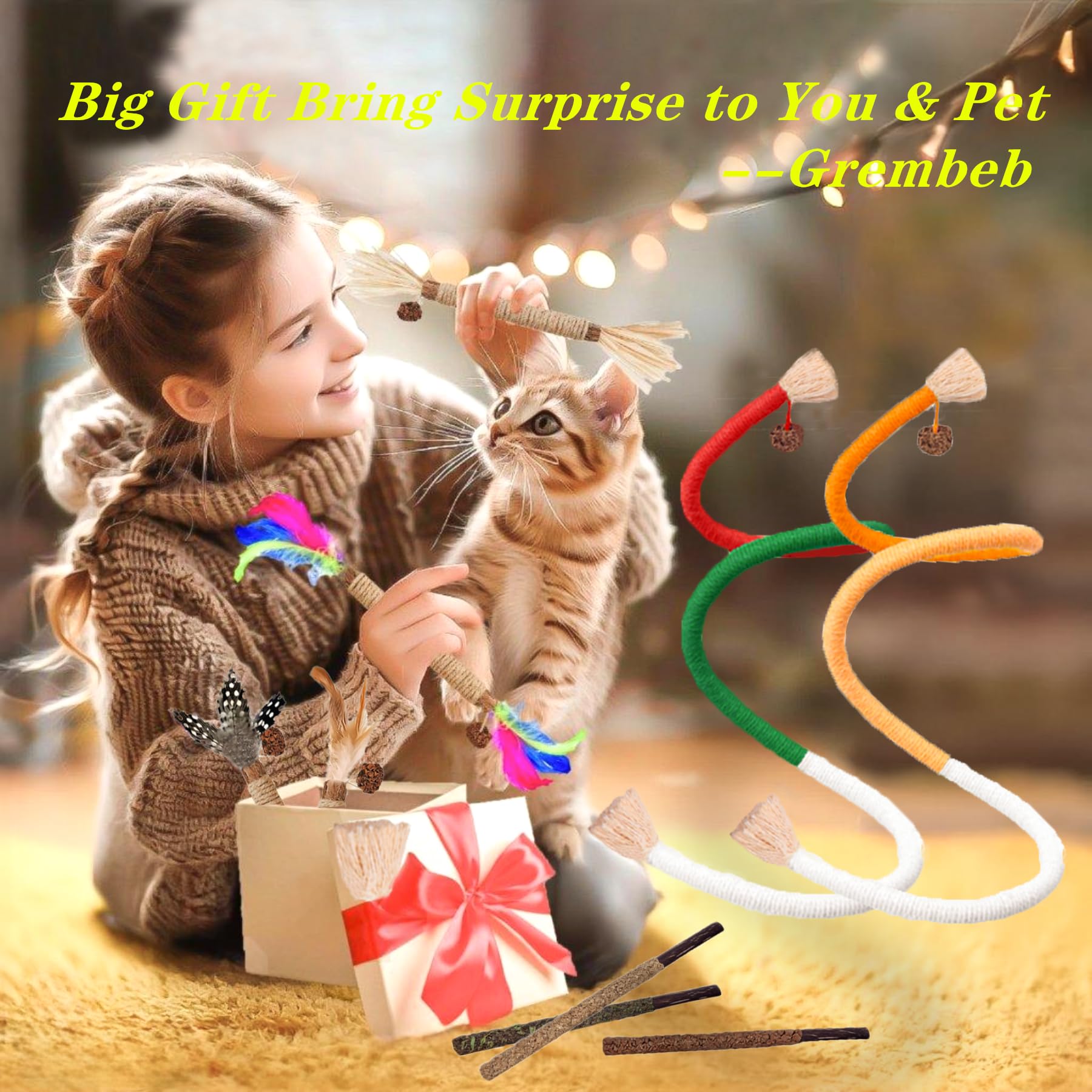 GREMBEB juguete de pluma amarilla para mantener al gato entretenido