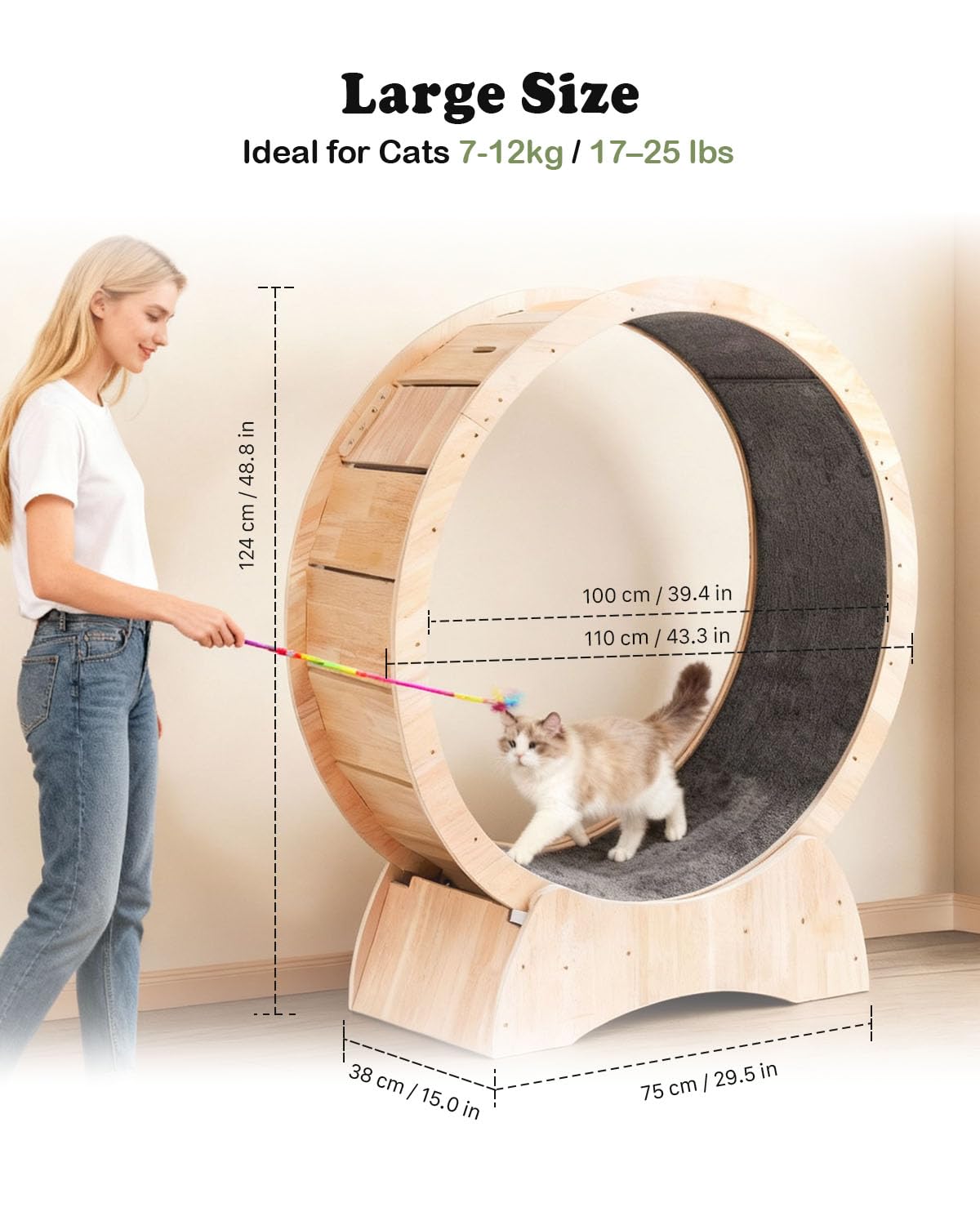 Capacidad de 25 libras con base estable para gatos grandes.