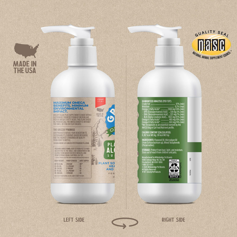 GRIZZLY Algal Plus Omega 3-6-9, ingredientes clave con microalgas de omega-3.