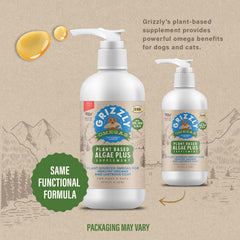 GRIZZLY Algal Plus Omega 3-6-9, olor neutro para mayor aceptación en mascotas.
