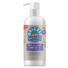 GRIZZLY PET PRODUCTS Omega Health: botella-omega-3 para mascotas, piel y pelaje saludables.