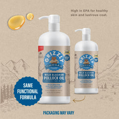 GRIZZLY Pollock Oil etiqueta NASC que garantiza calidad y origen del producto