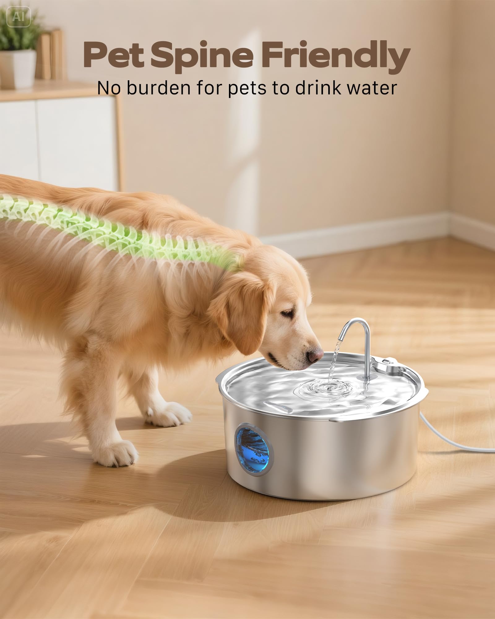 Bebedero GROOKPET con bandeja de agua profunda para grandes perros.