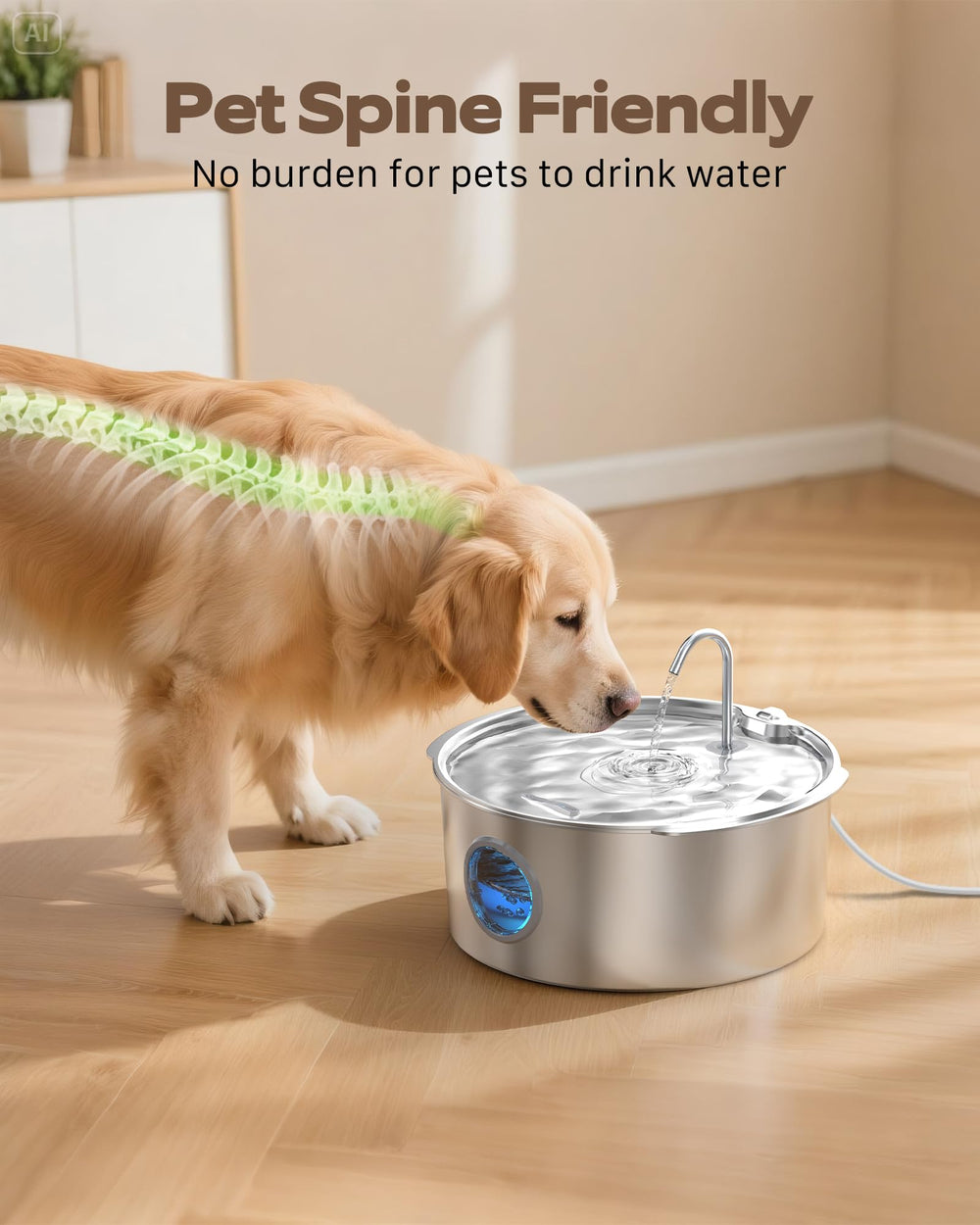 Bebedero GROOKPET con bandeja de agua profunda para grandes perros.
