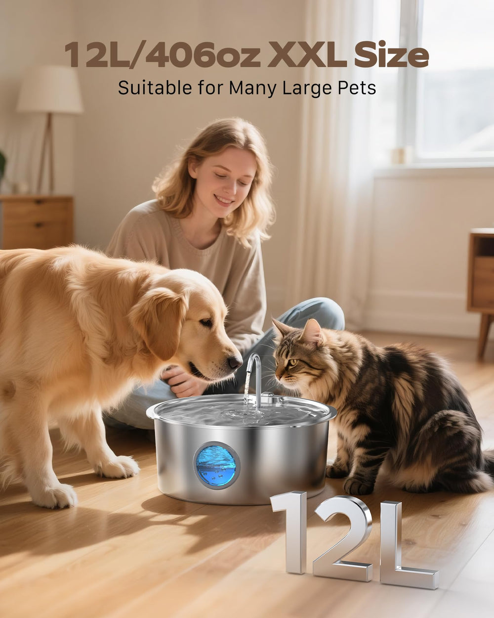 Bebedero GROOKPET con mango ergonómico para mover fácilmente.