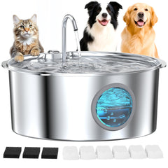 Bebedero GROOKPET para perros grandes en acero inoxidable, agua limpia.