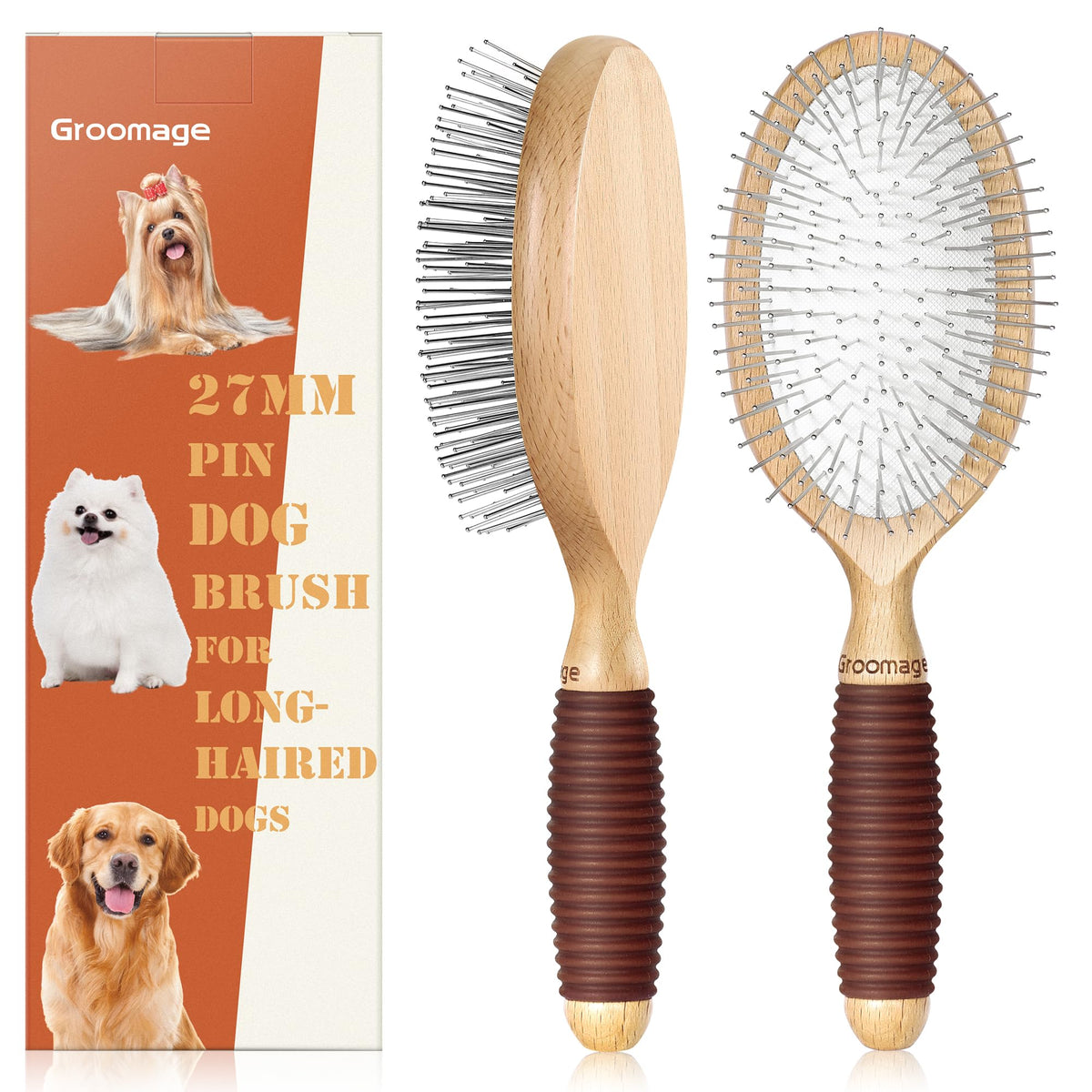 Groomage cepillo para perros de pelo largo con puntas 27 mm para eliminar pelo suelto sin dañar piel.
