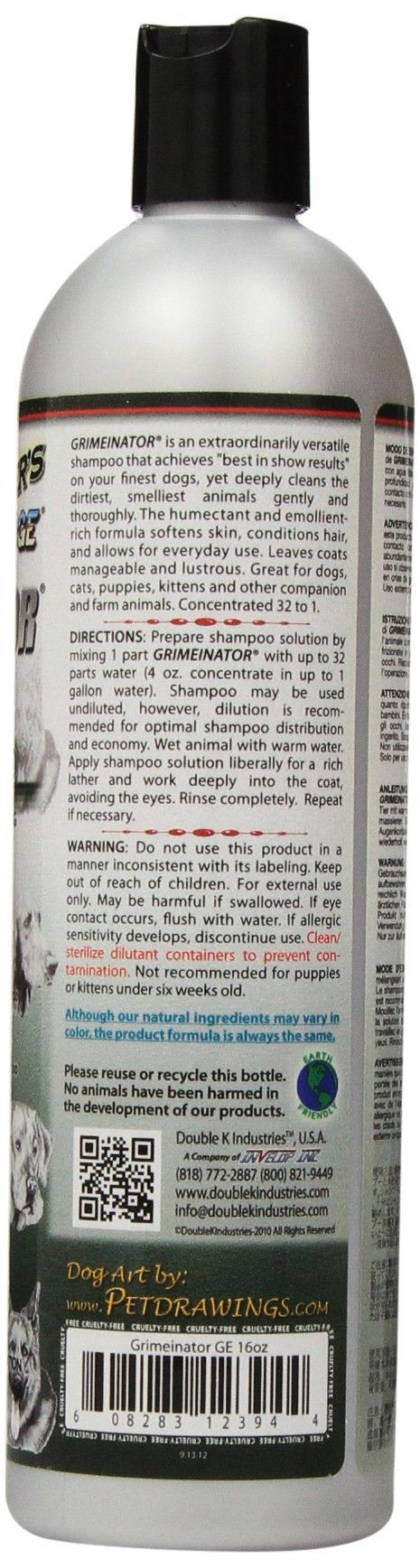 Etiqueta del Groomer's Edge Grimeinator, presentación profesional para uso en mascotas.