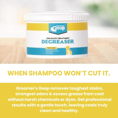 Aplicación pre-champú de Groomers GOOP disuelve grasa y facilita lavado.