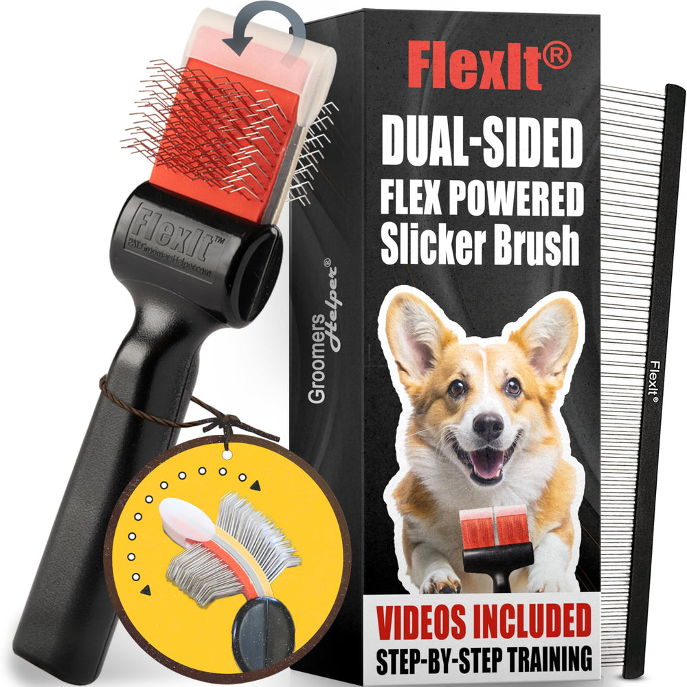 FlexIt de Groomers Helper, lado rojo para desmatar con suavidad.
