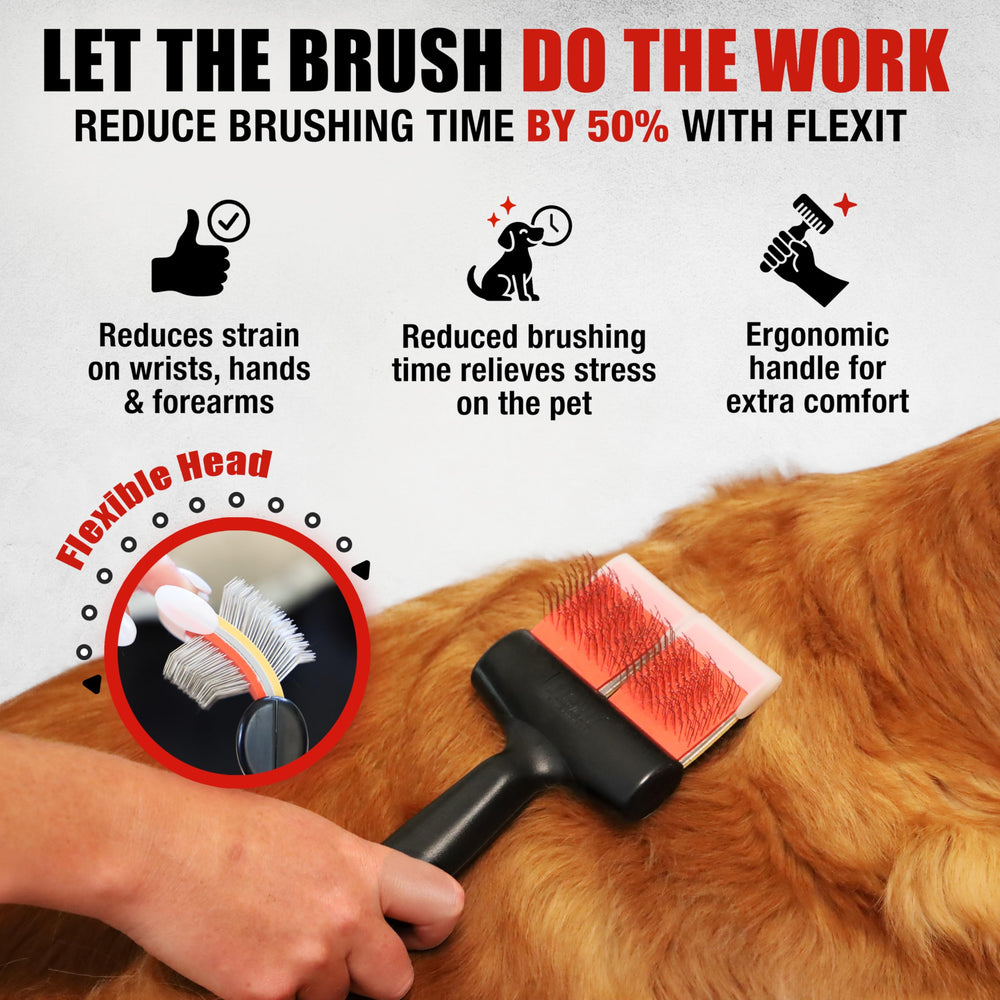 FlexIt de Groomers Helper, puntas largas alcanzan subpelaje profundo.