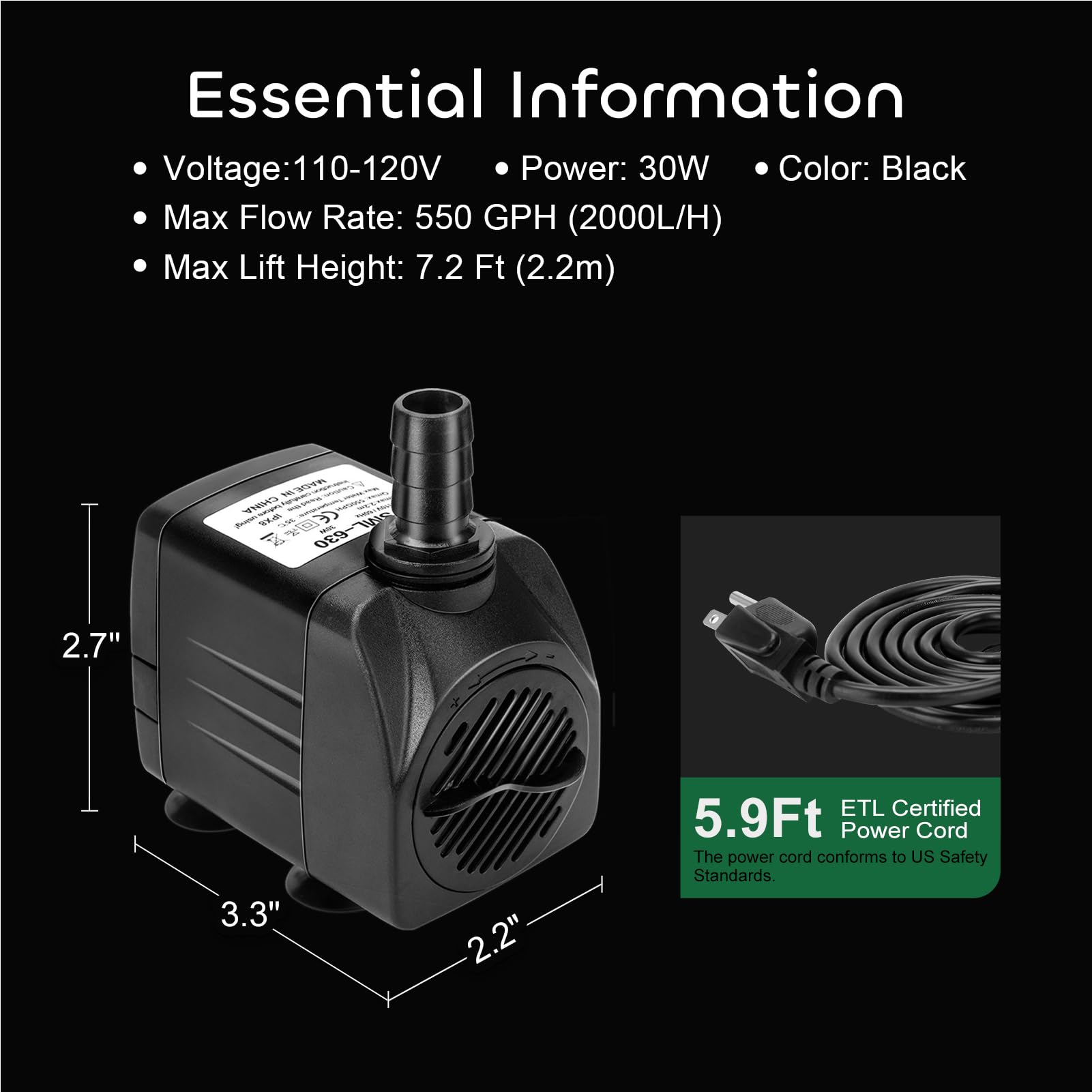 Growneer para acuario y fuente con recirculación y oxigenación.