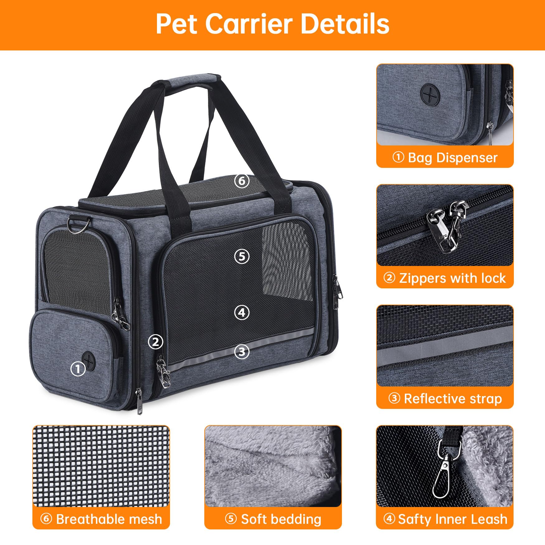 Groxkox porta-gato-bajo-asiento-avion: cabina compatible y eficiente