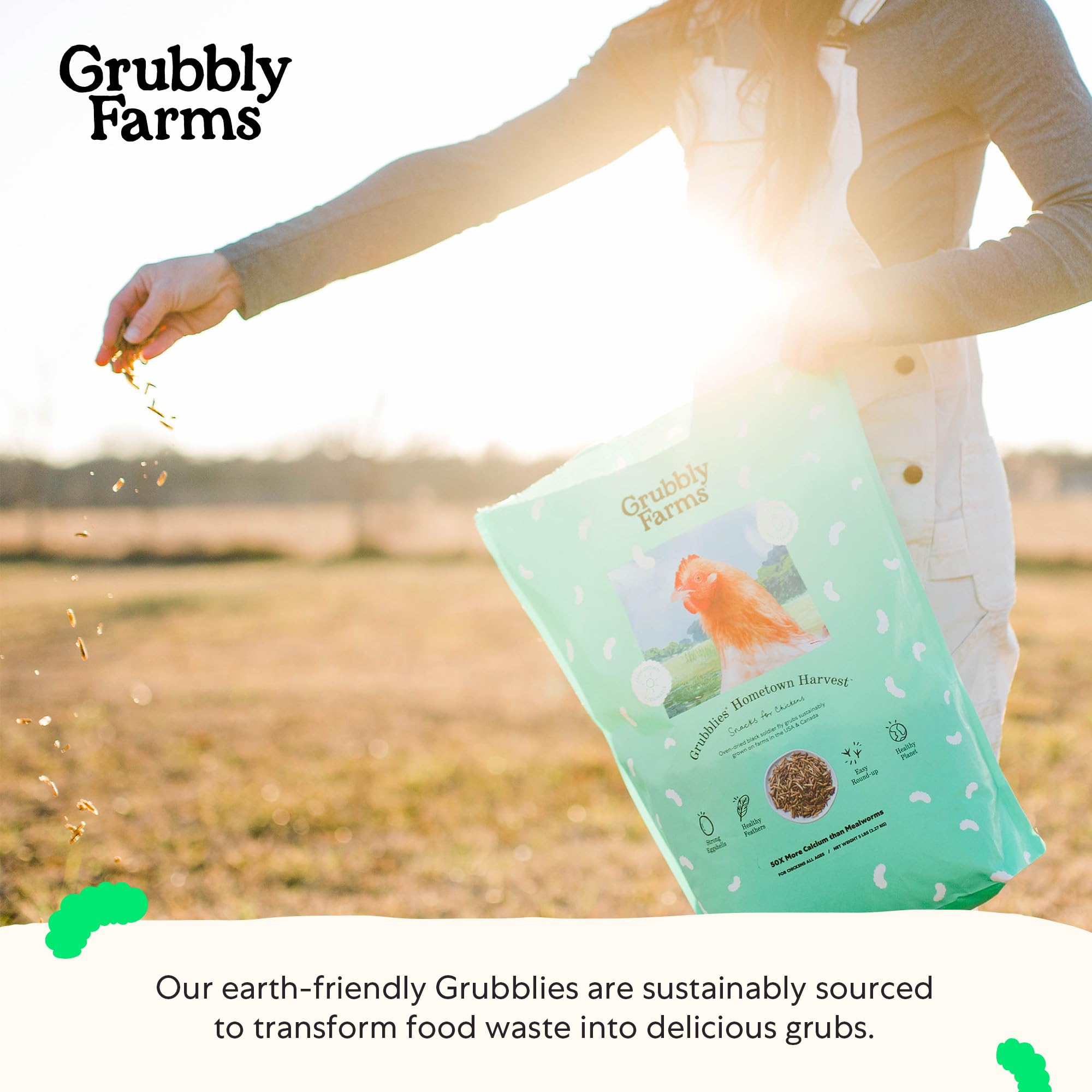 Grubbly Farms Grubblies: gestión de dieta con proteína limpia para gallinas felices.