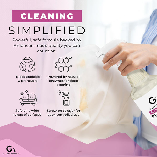 G's Cleaning: paño blanco reutilizable incluido para secar.