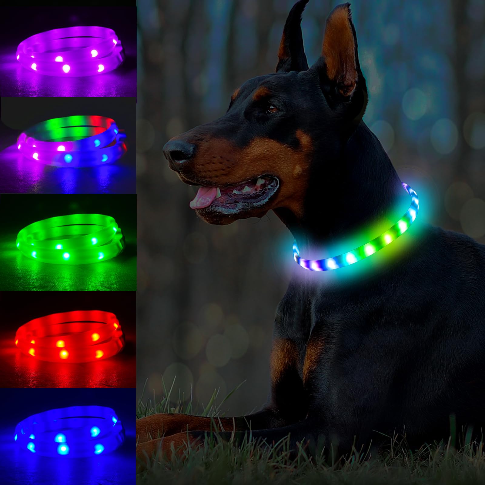 Collar LED multicolor GS GLOWSEEN para perros con luz brillante para paseos nocturnos