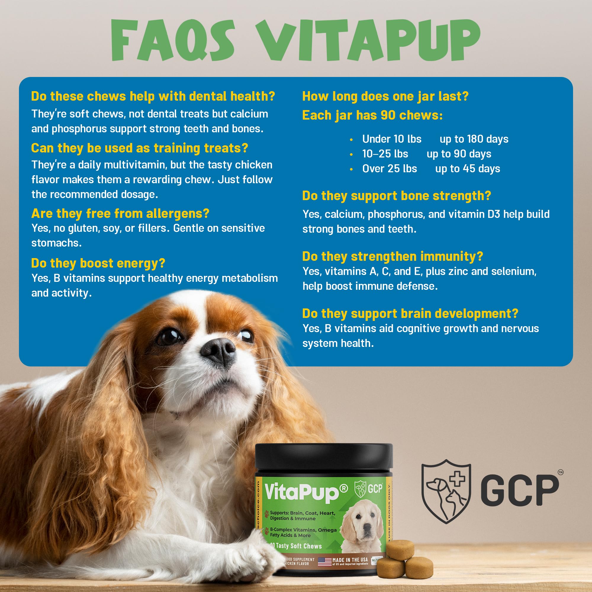 Uso diario de VitaPup: formato práctico para la rutina diaria.