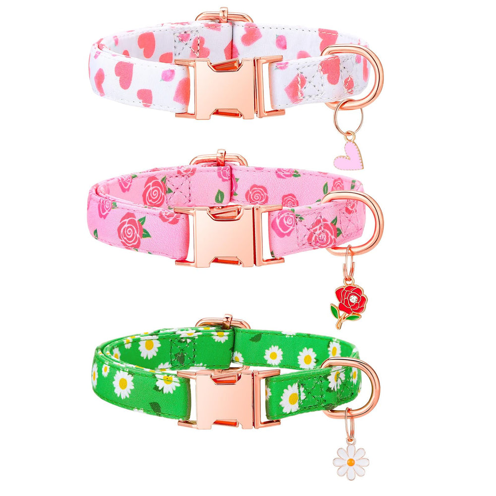 Guiqulai collar floral para perro pequeño con colgante rosa; estilo veraniego.
