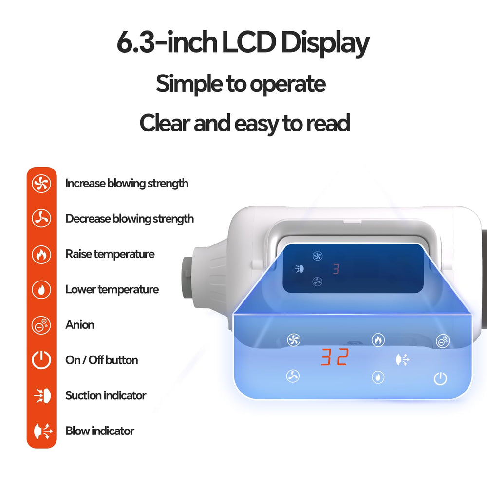 GULIGULI panel táctil LED para controlar calor y flujo.
