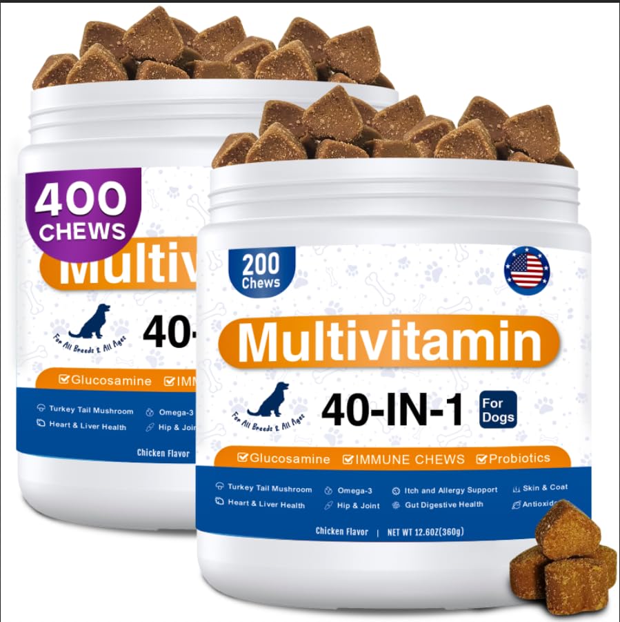 GuruAmi 40 en 1 vitaminas para perros, apoyo general y vitalidad diaria.