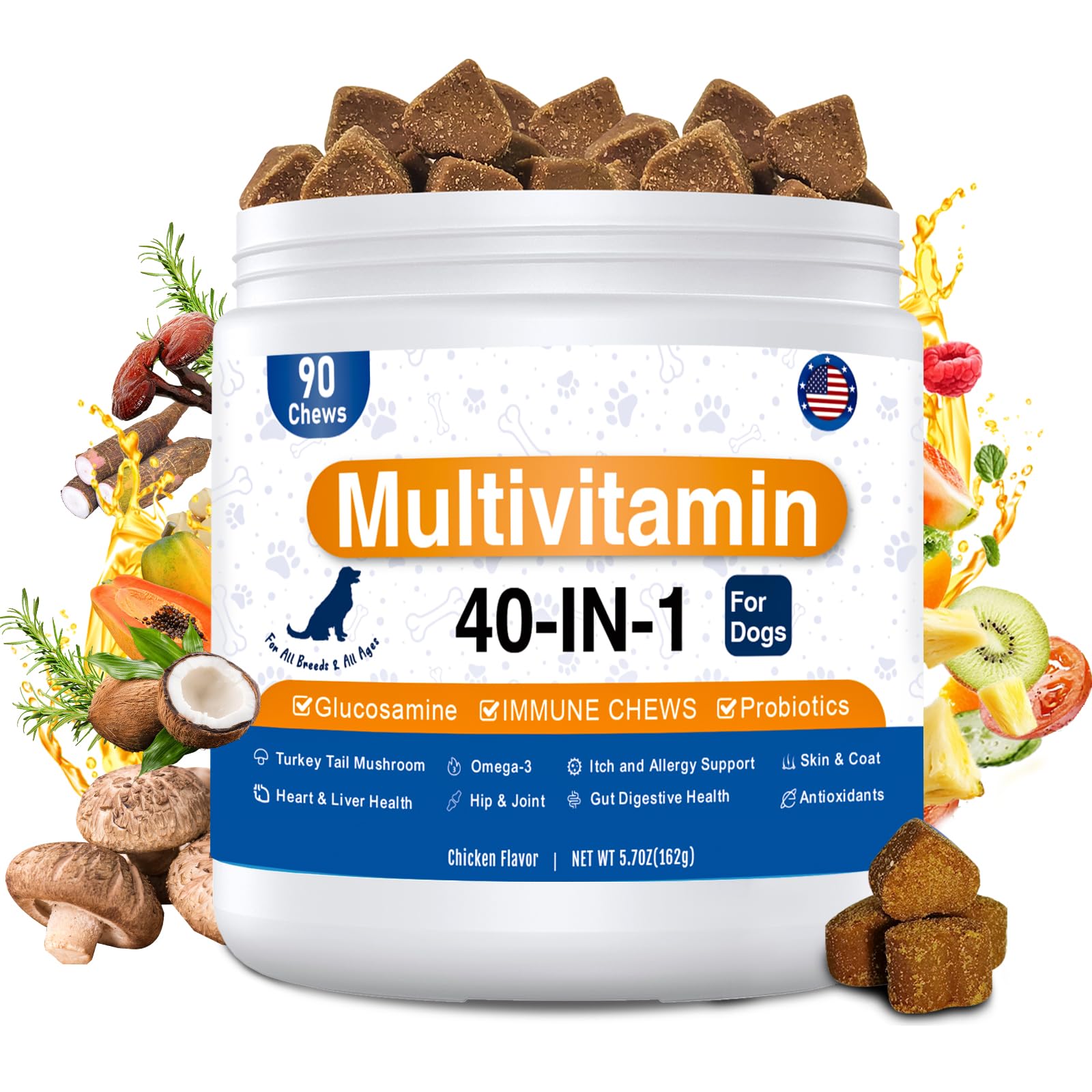GuruAmi 40 en 1, tabletas masticables para perro, apoyo a la vitalidad diaria