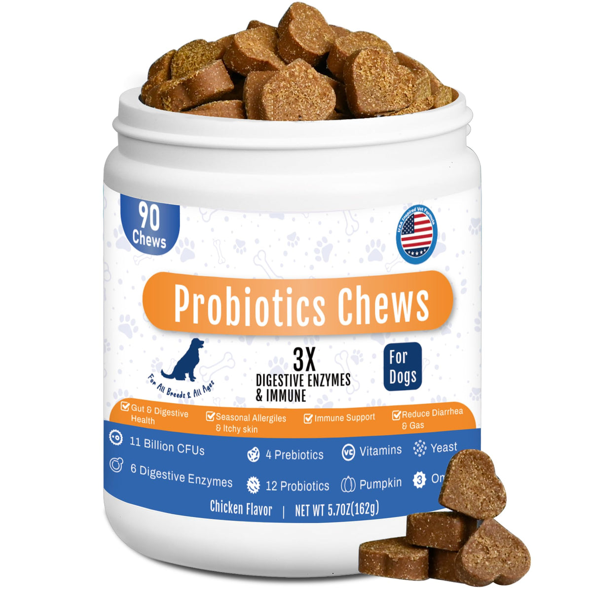 GuruAmi probióticos para perros, bocaditos digestivos en envase, favorecen equilibrio intestinal.