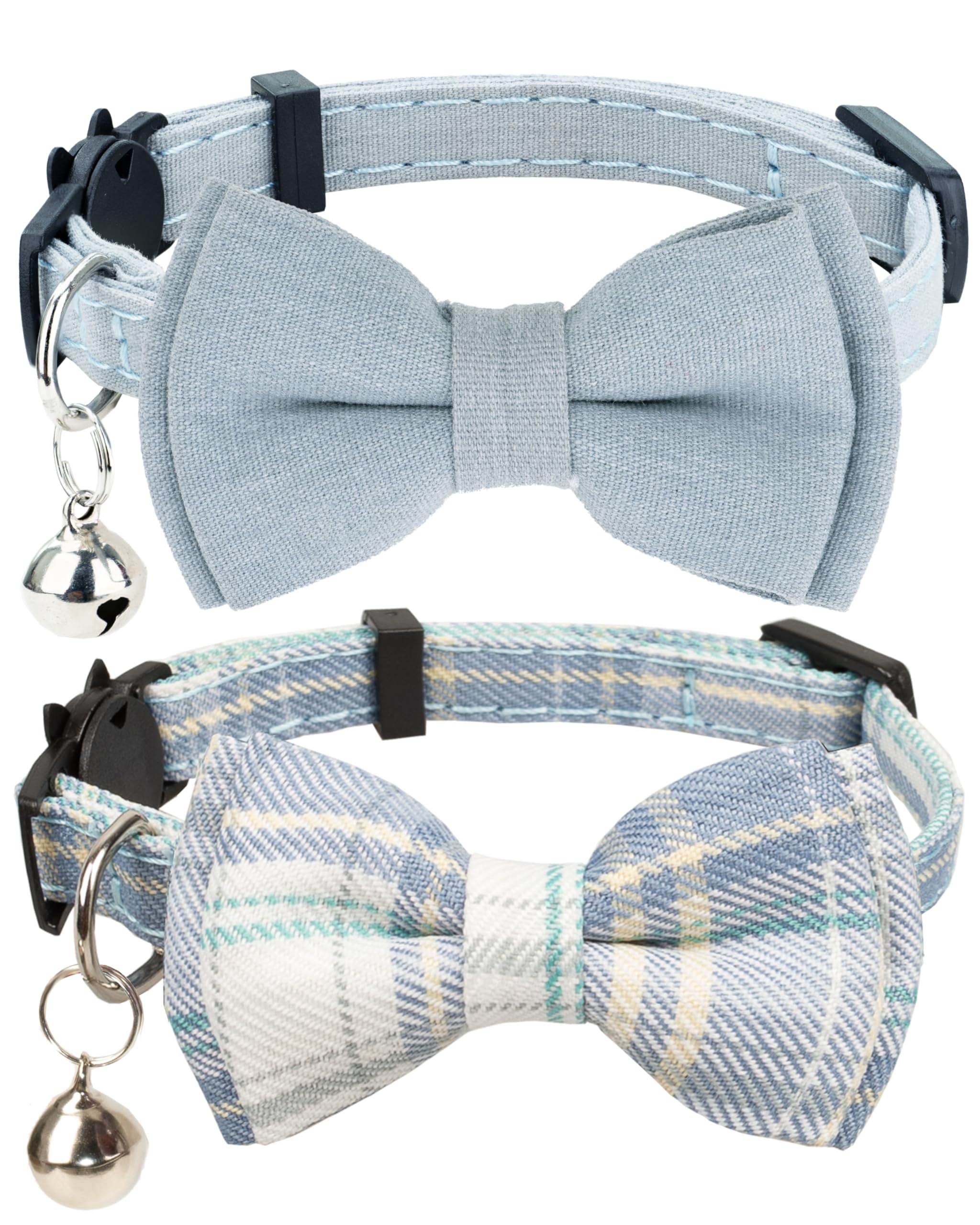 Collar Gyapet con lazo azul, cómodo para gatos activos.