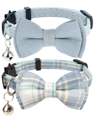 Collar Gyapet con lazo azul, cómodo para gatos activos.