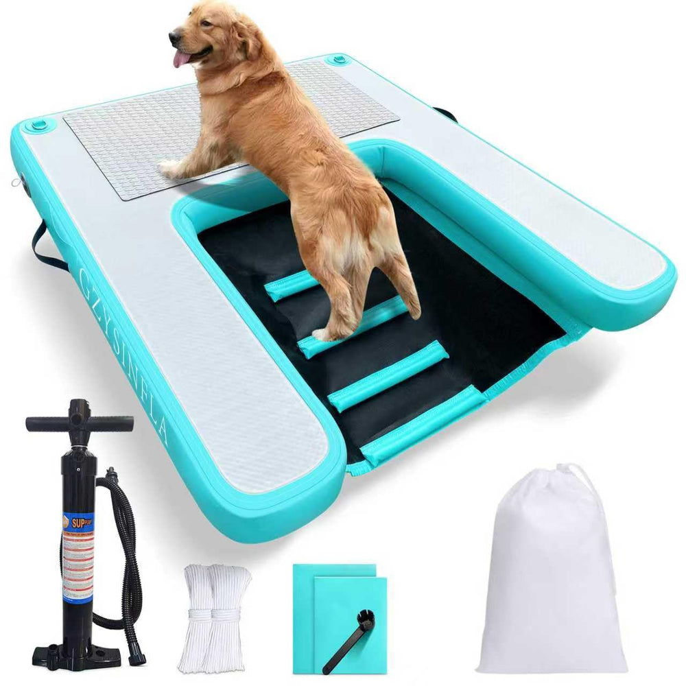 Rampa inflable para perros grandes de GZYSINFLA en barco, fácil acceso al agua.