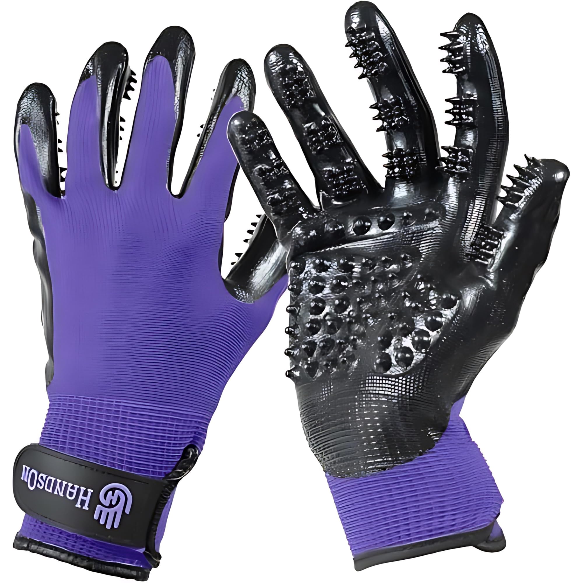 Guantes H HANDSON para cepillado de mascotas, facilita la eliminación del pelo sin irritar la piel.