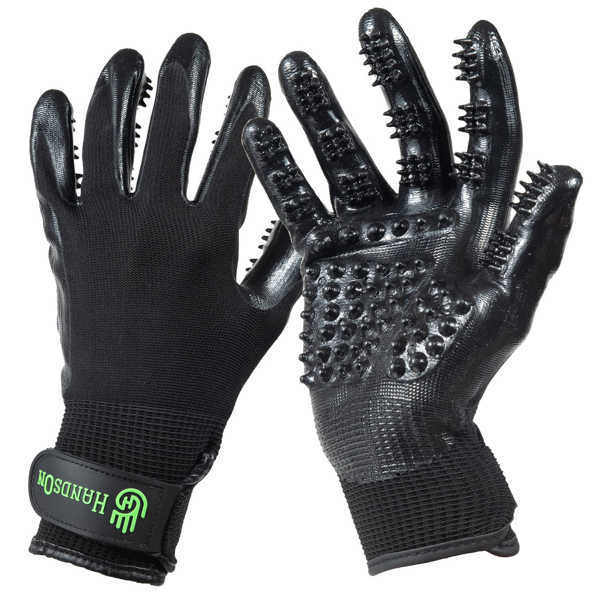 Guantes H HANDSON frente negro muestran cepillado suave para mascotas